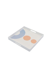 Square Plastic Serving Tray with Modern Geometric Print Ð White Frame, size 35*35 cm