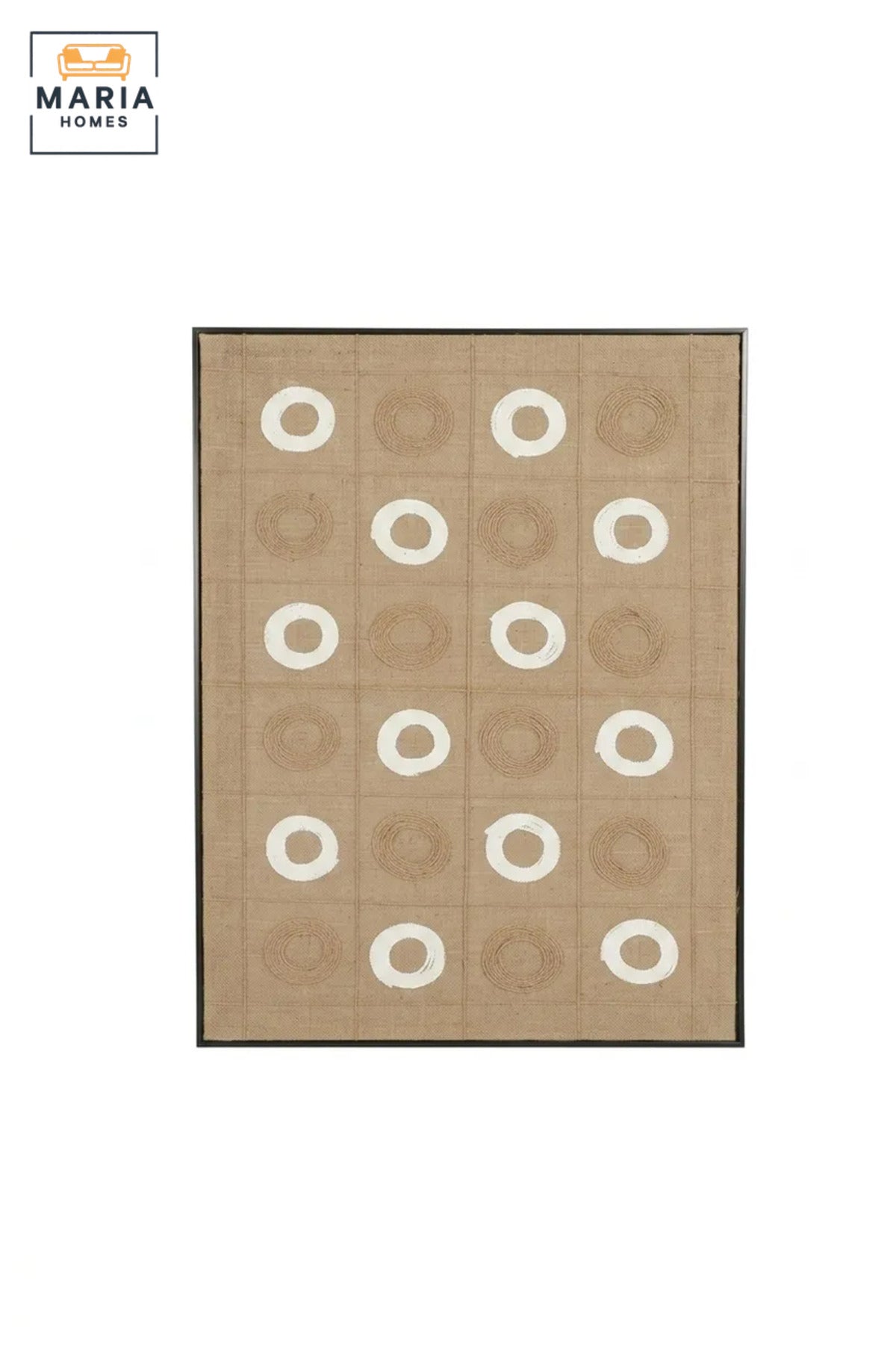 Modern Geometric Textured Wall Art with Slim Black Frame, Beige and White Circle Design for Living Room, Bedroom, Hallway and Office Décor