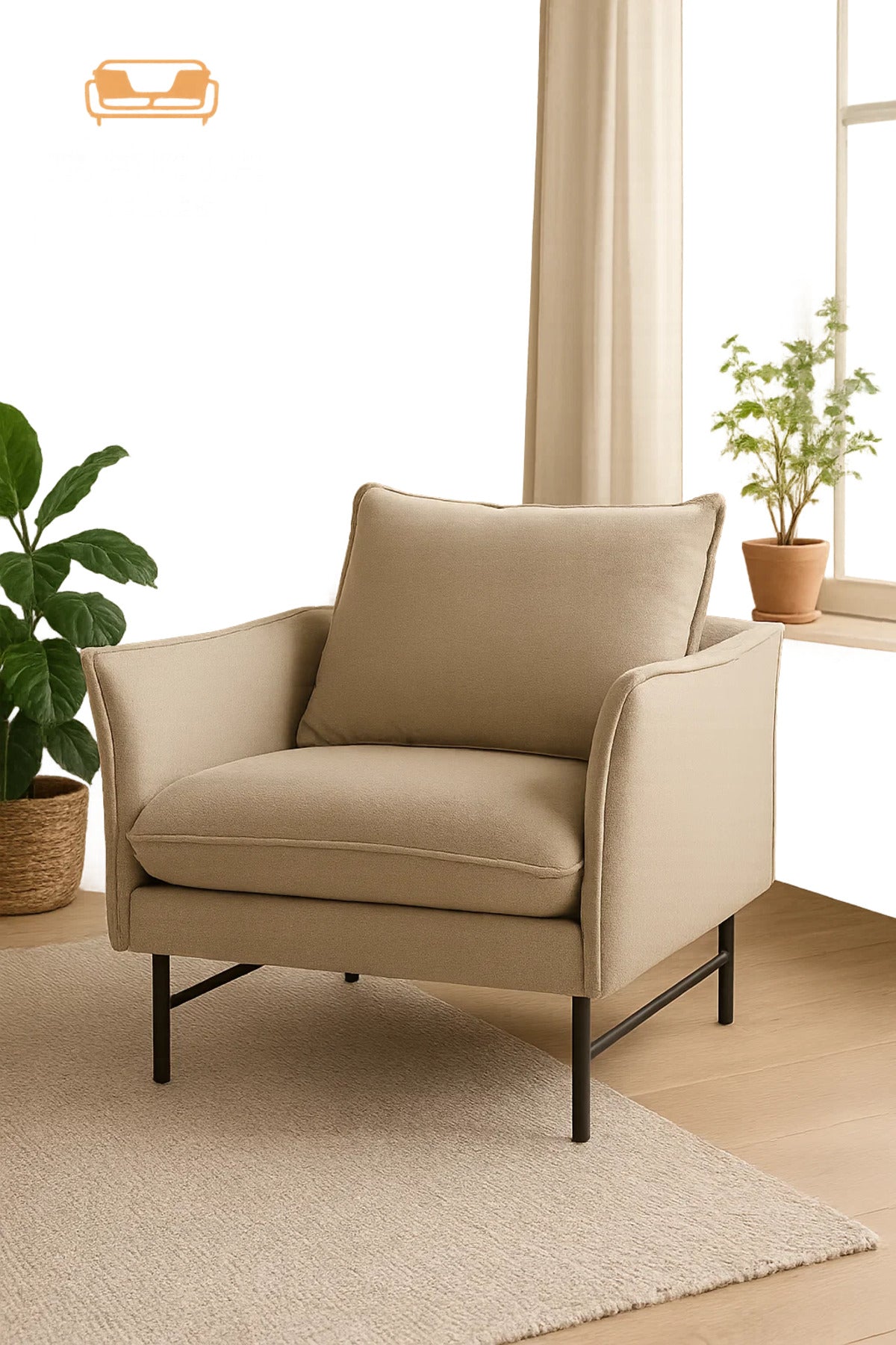 Small Armchair Ð Model S08-1 2403-1S, Beige Fabric Upholstery