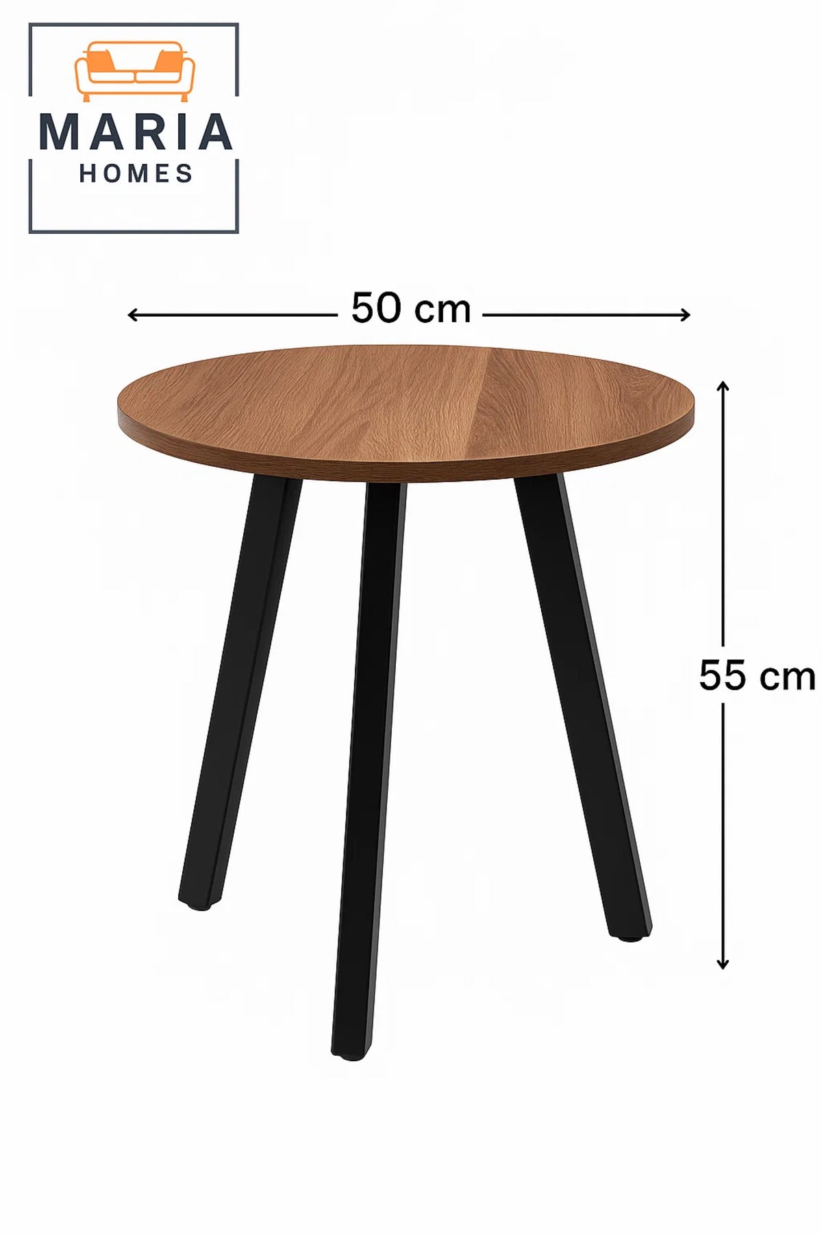 Minimalist Round Side Table with Wooden Top and Sturdy Black Legs