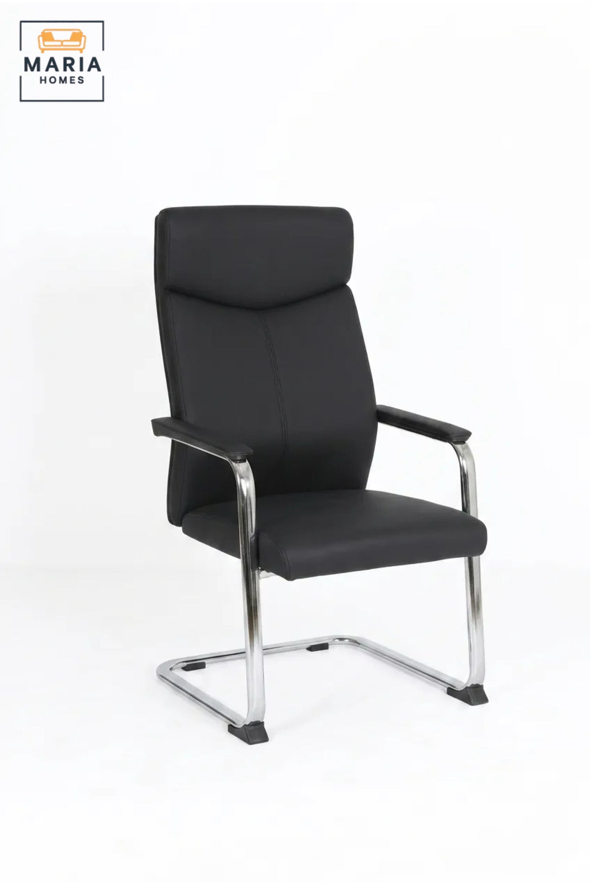 Black High-Back Office Visitor Chair with Padded Armrests, Cushioned Seat and Chrome Cantilever Base for Meeting Room, Reception and Study