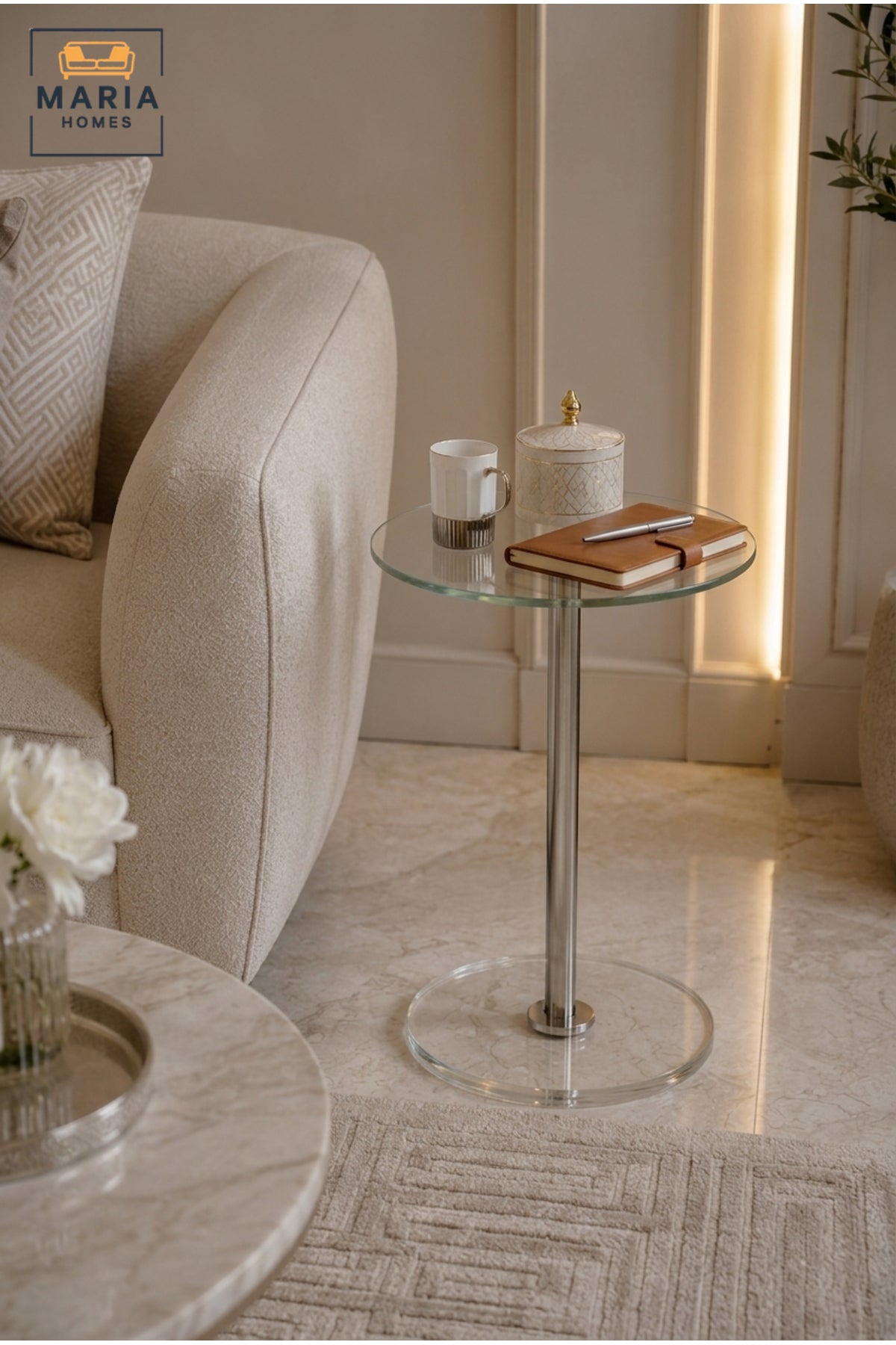 Modern Acrylic Side Table Clear Glass End Table Transparent Accent Table for Living Room