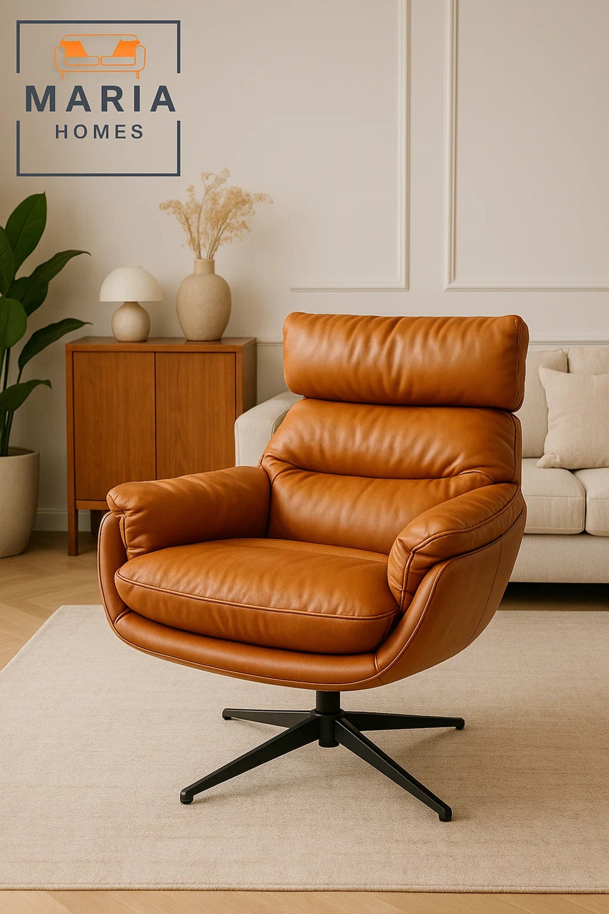 Modern Orange Faux Leather Lounge Chair with Headrest Ð Comfortable Accent Chair for Home & Office