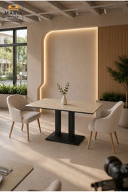 Modern Square Dining Table Marble Look Top Restaurant Table Café Table with Black Base
