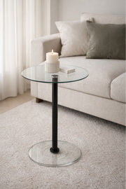 Round Glass Side Table with Black Metal Base 35_35_56 cm Modern Accent round glass side