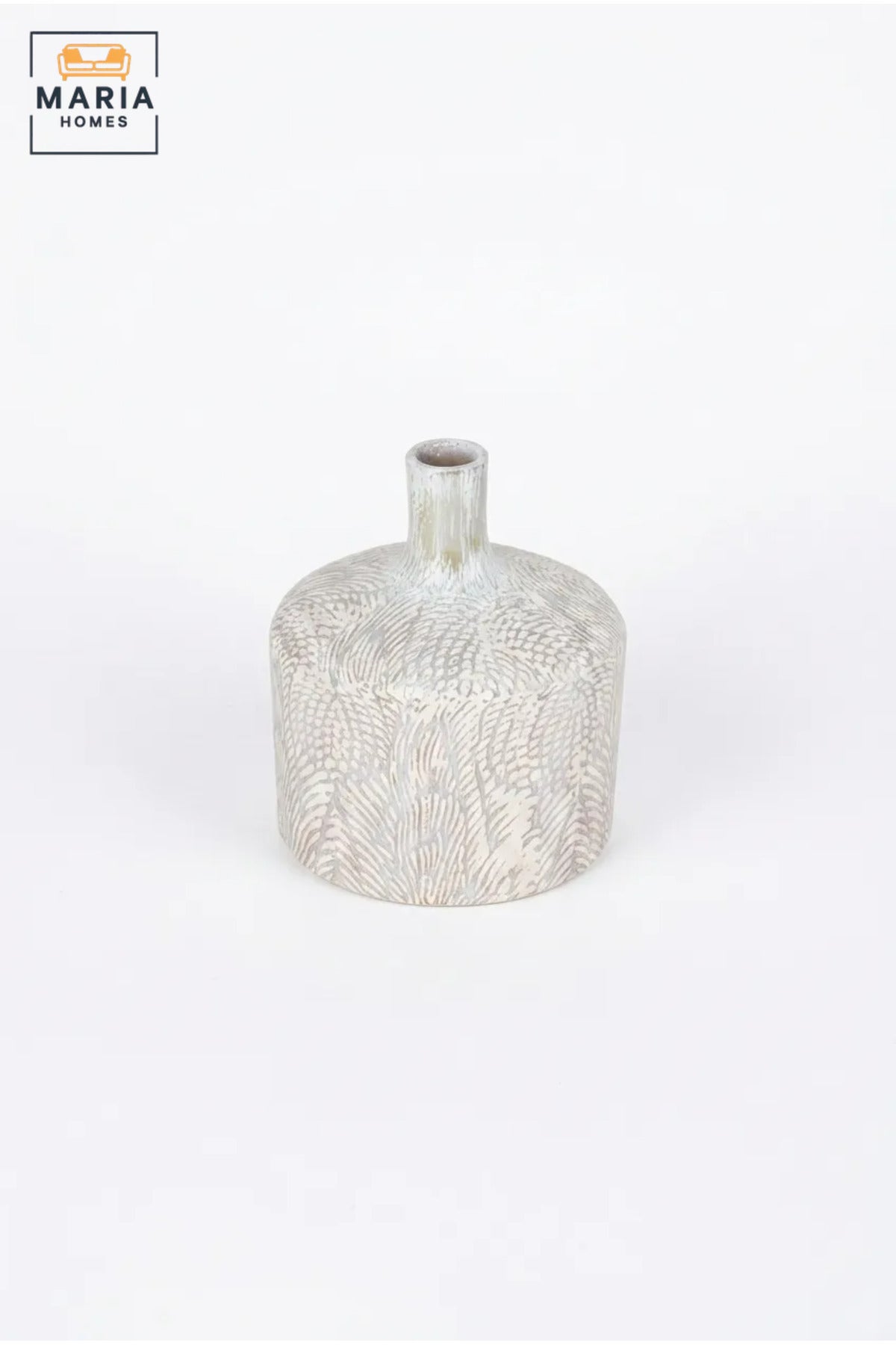 White Textured Decorative Vase, Modern Ceramic Flower Holder with Embossed Leaf Pattern and Narrow Neck for Living Room, Bedroom, Shelf and Table Décor