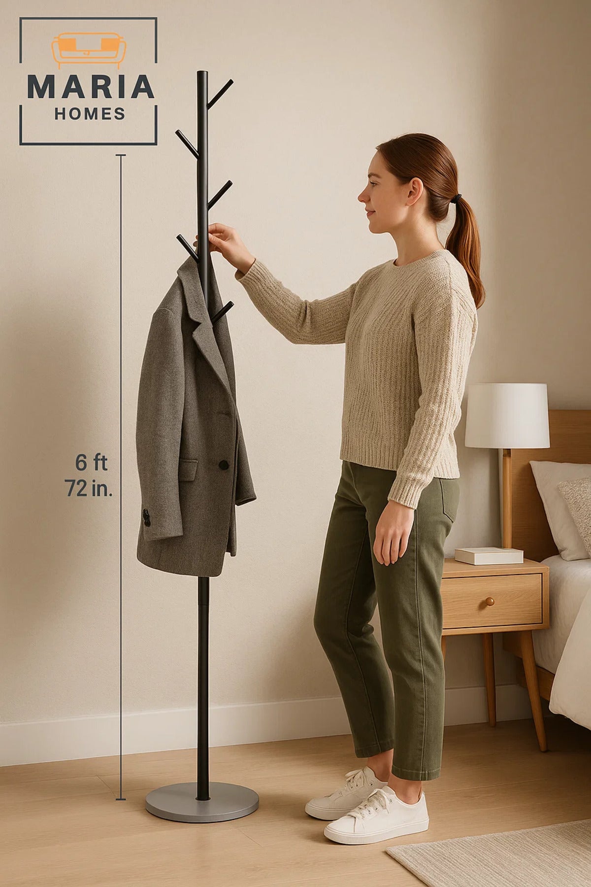 Minimalist Black Metal Coat Rack Stand with Concrete Base ÐHooks