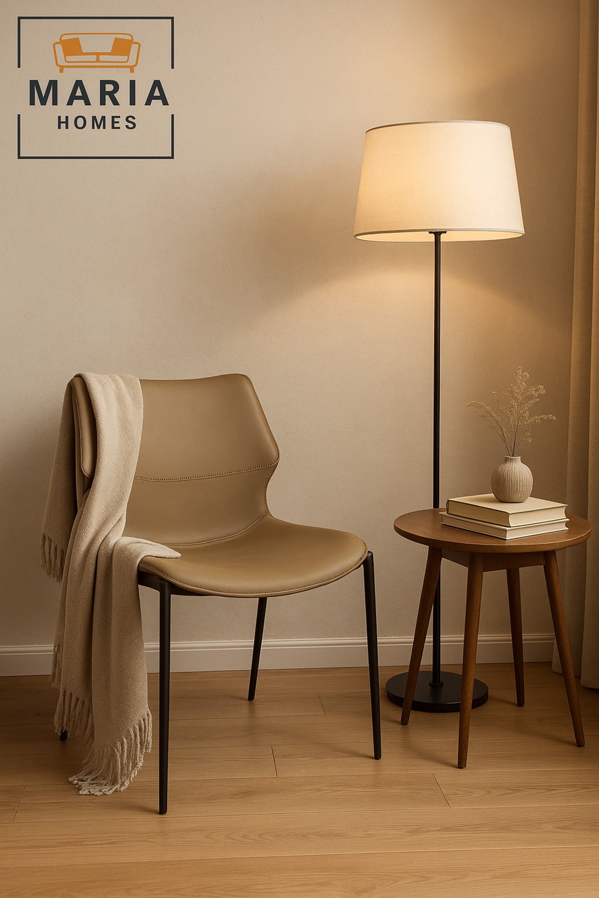 Modern Khaki Leather Dining Chair with Black Metal Legs Ð Elegant Seating for Home & Office