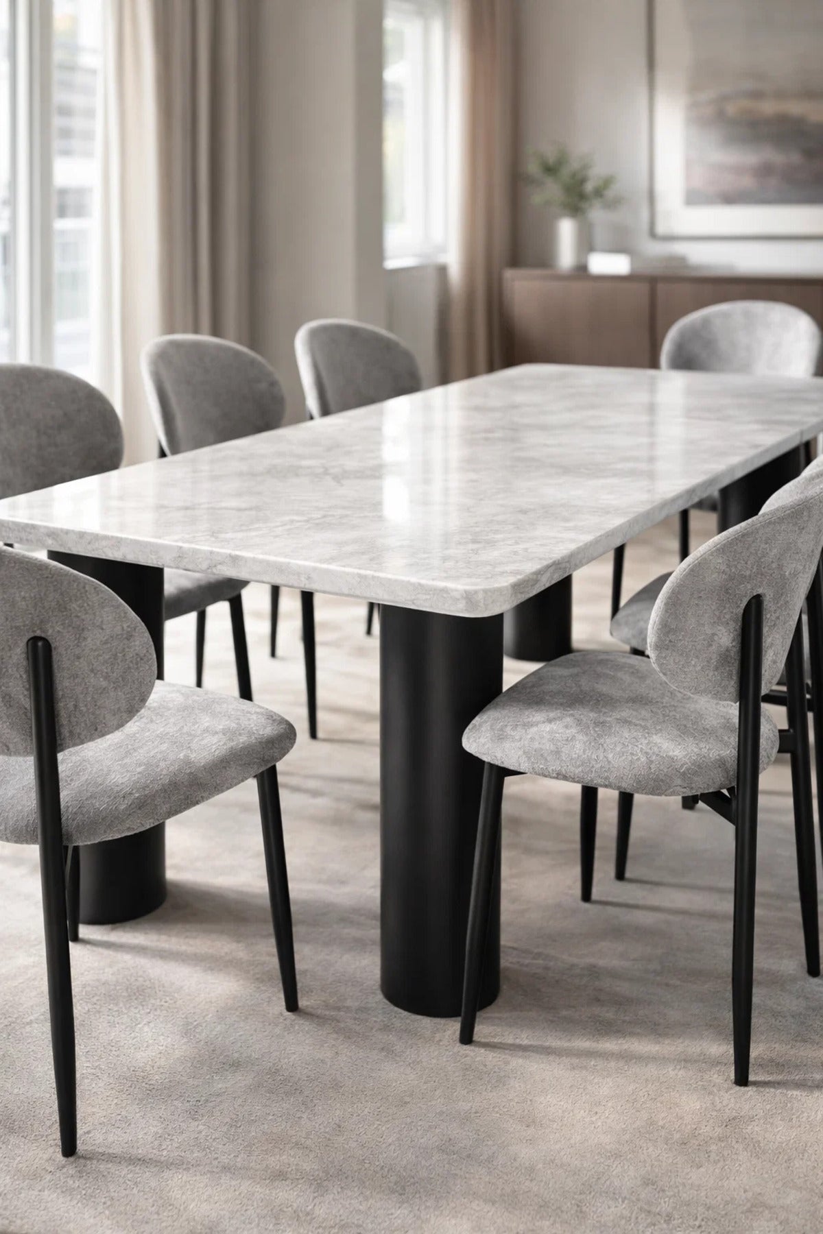 Modern Marble Top Dining Table Set with 8 Upholstered Chairs 220x100x75cm modern marble