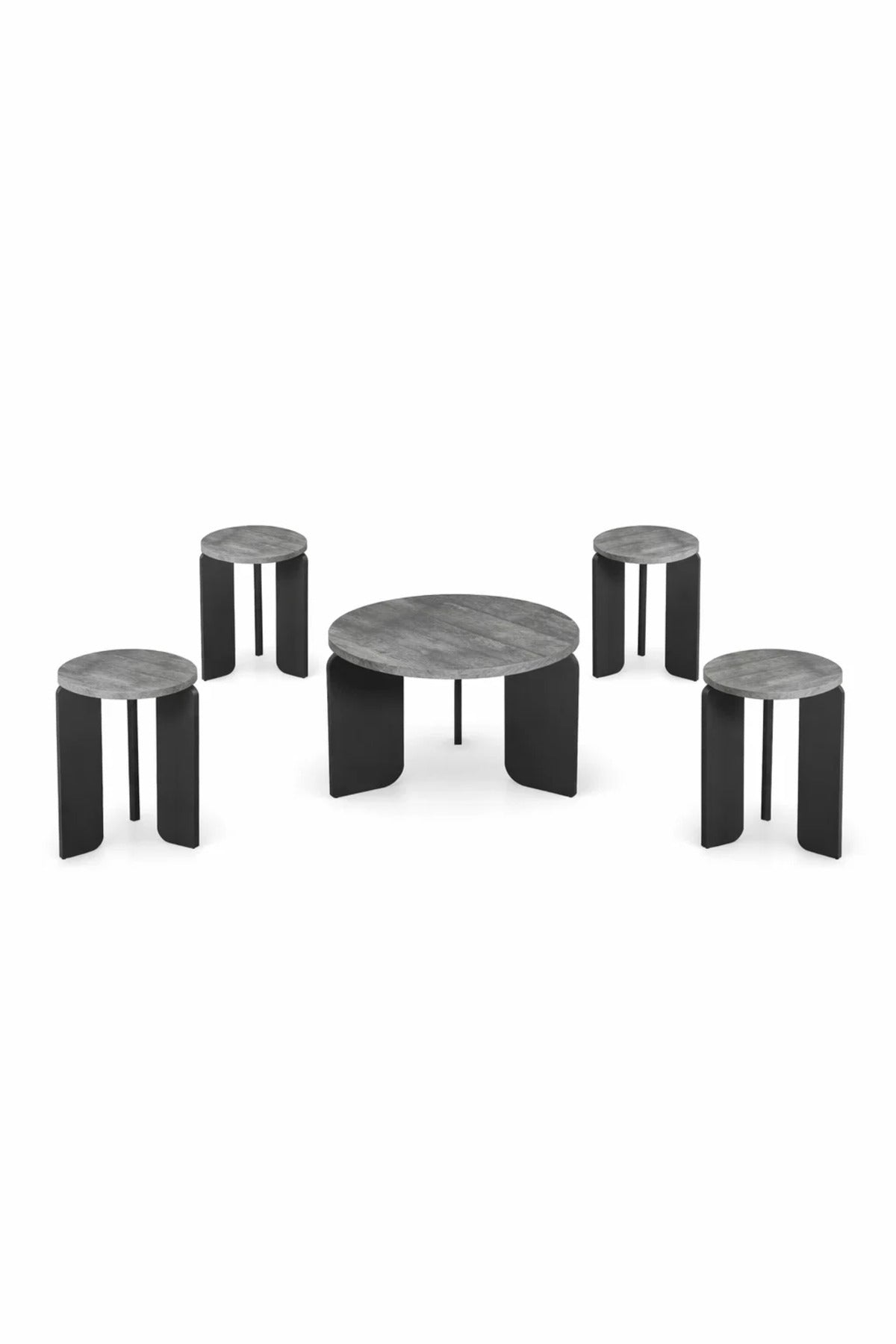 Luxury 5-Piece Nesting Coffee Table Set Grey Concrete Look Top Black Base Modern Living Room Decor