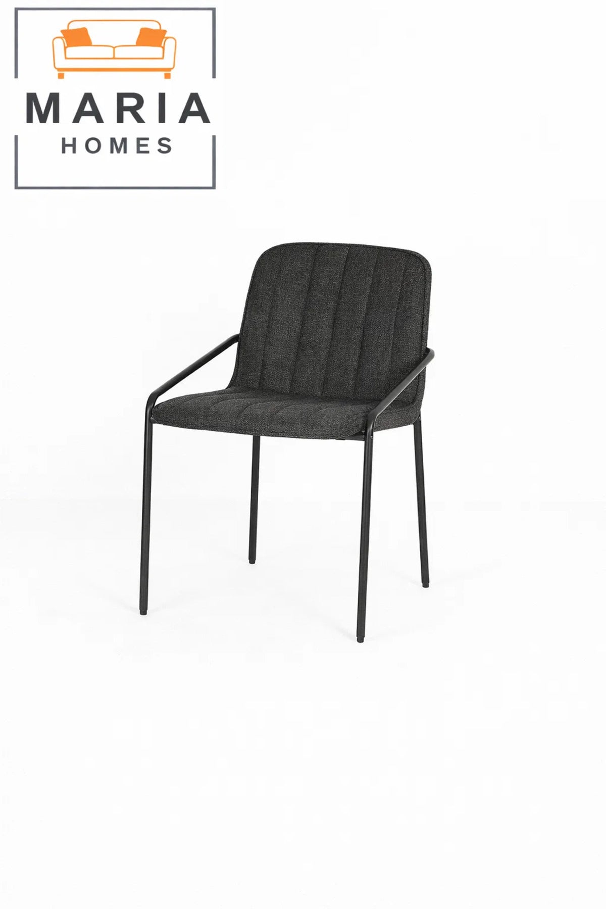 Deep Grey Upholstered Dining Chair with Black Metal Legs Ð Modern Accent Chair