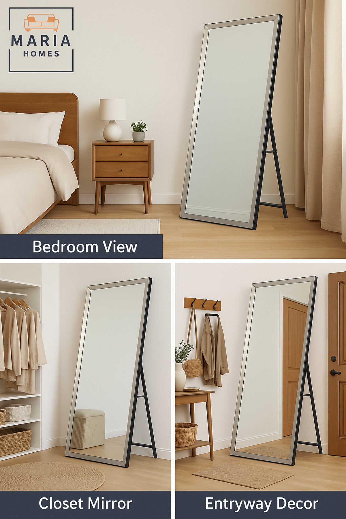 Modern Gray Full-Length Standing Mirror Ð 165x65 cm Elegant Floor Mirror