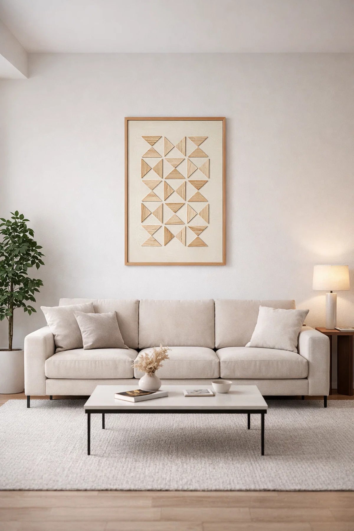 Modern 3D Wooden Geometric Wall Art Large 120x80cm Framed Canvas for Living Room Home Decor