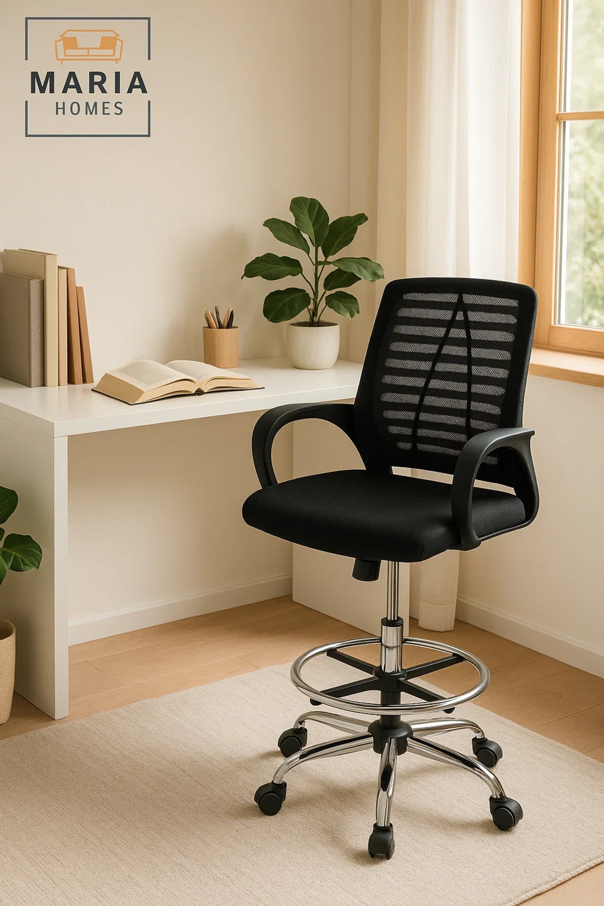 Ergonomic Mesh Office Chair Ð Adjustable Drafting Chair with Footrest & Wheels
