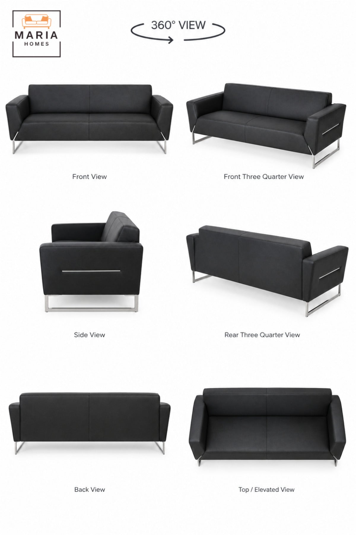 Modern 3 Seater Sofa with Upholstered Cushioned Seat & Armrests | Contemporary Couch for Living Room, Office, Reception & Lounge