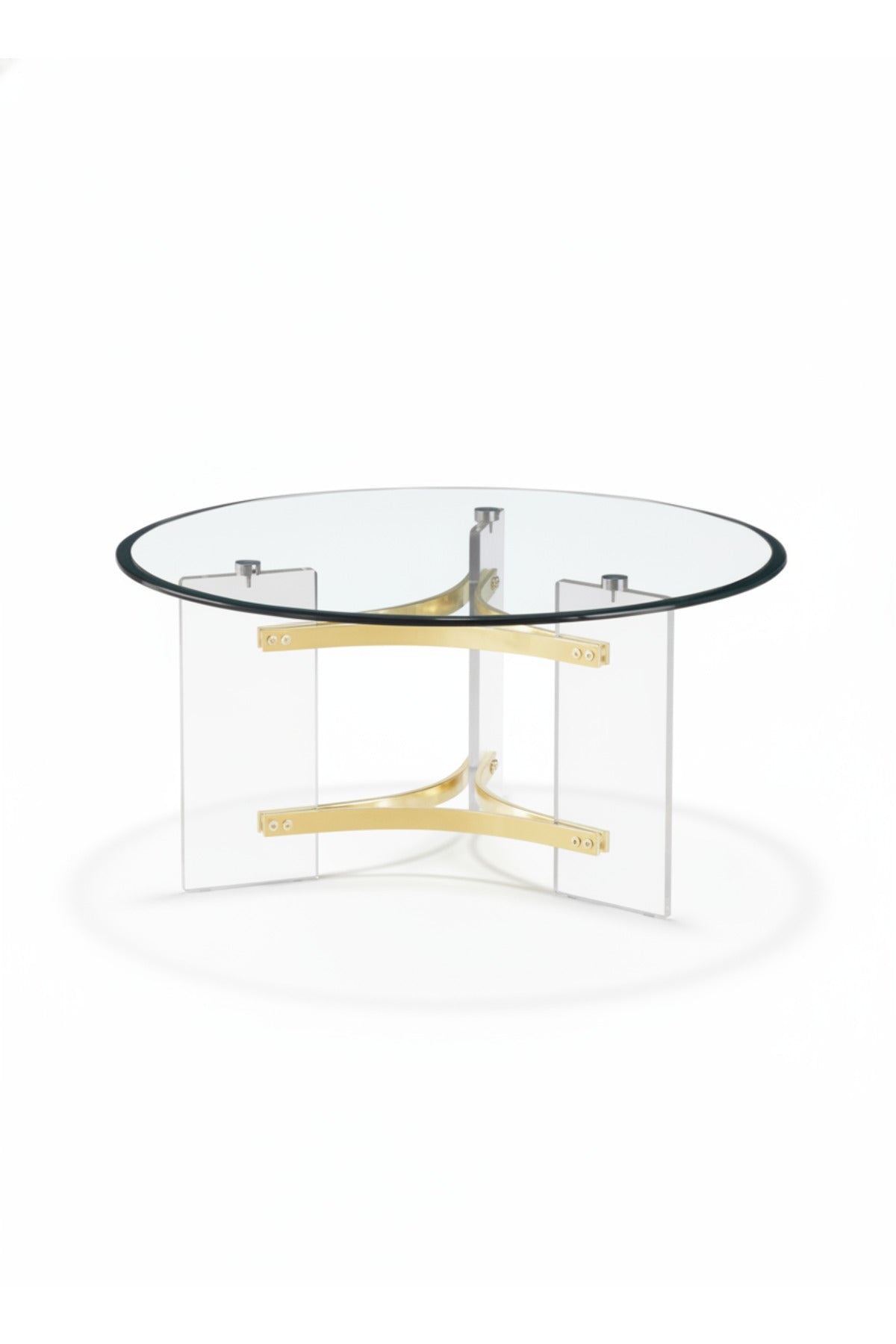 Luxury Round Glass Coffee Table 90_90_45 cm with Gold Stainless Steel and Acrylic Base