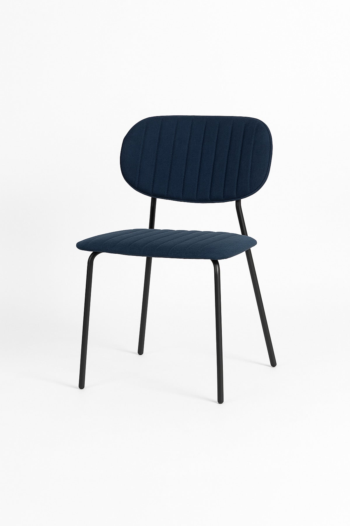 Dark Blue Fabric Dining Chair Ð Modern Minimalist Chair with Black Metal Legs for Dining Room