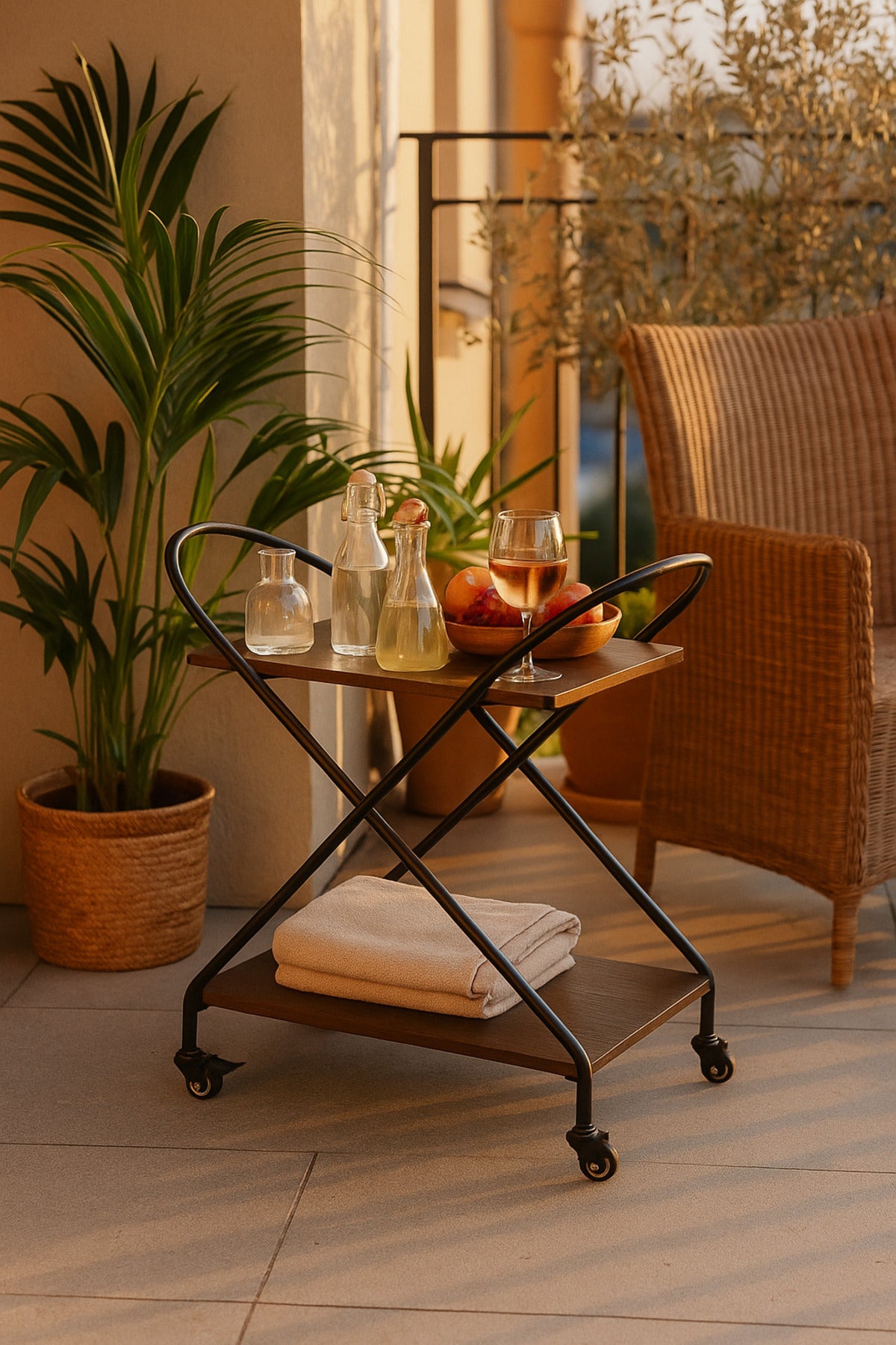 Coffee Brown Metal Serving Trolley Ð 2-Tier Bar Cart with Wheels 72_40_78 cm