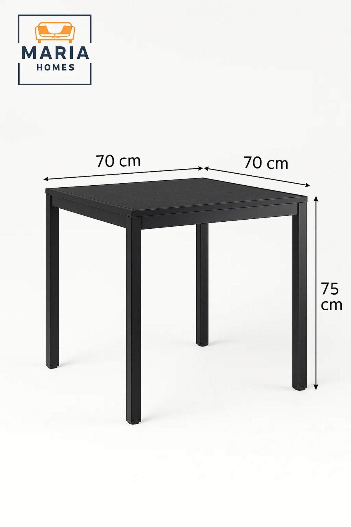 Stylish Black Square Dining Table 70x70x75 | Metal Frame | Modern Indoor Outdoor Table