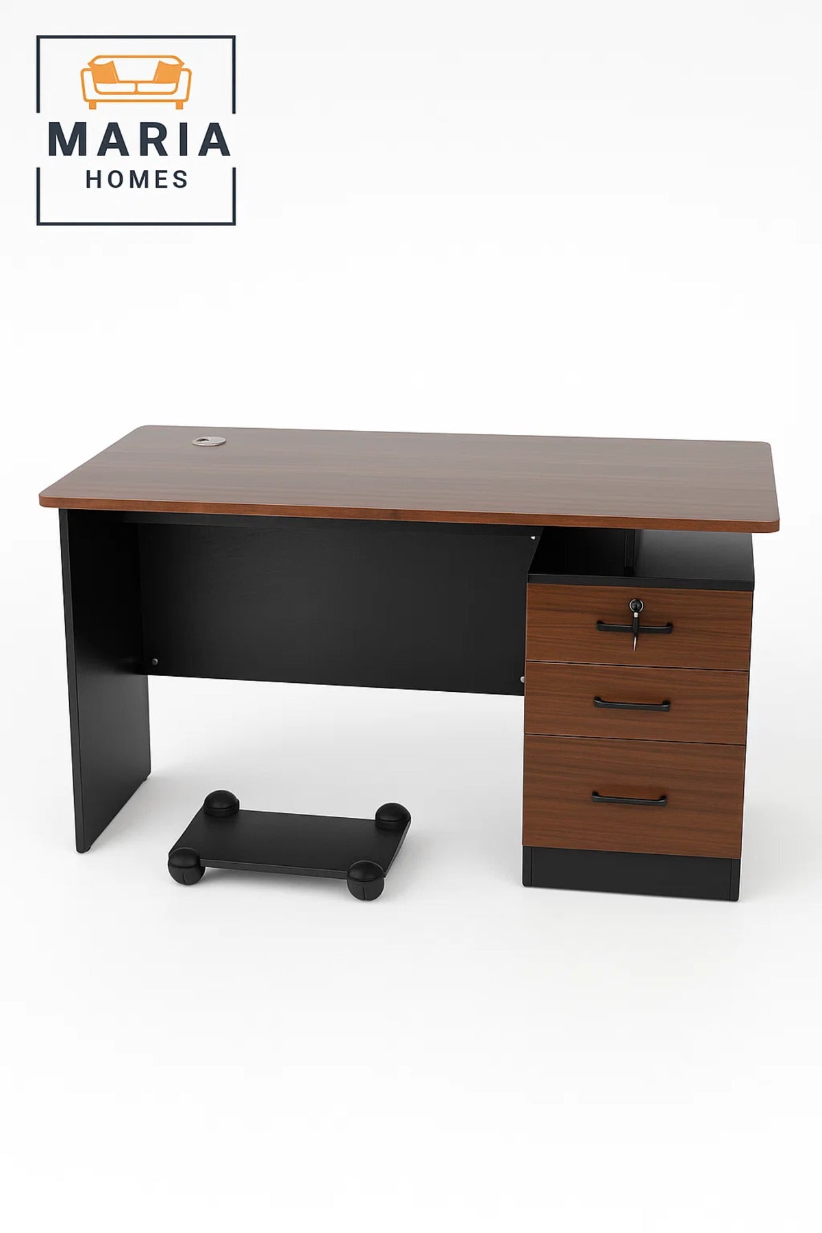 Office Desk with Drawers ÐDark Wood & Black Finish