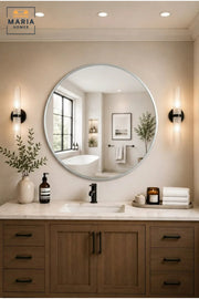 Modern Round Wall Mirror with Slim Frame, Decorative Hanging Mirror for Bathroom, Bedroom, Living Room, Hallway, Vanity and Entryway
