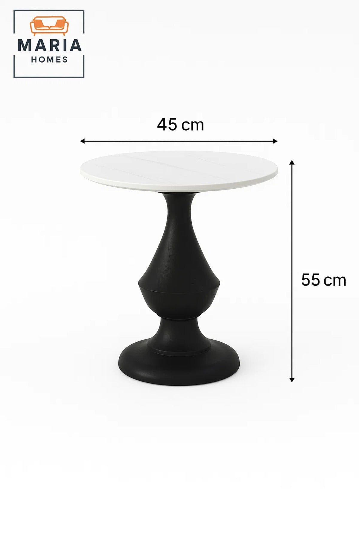 Ceramic Top Tea Table √ê Black Wood Style Round Side Table 45_45_55 cm