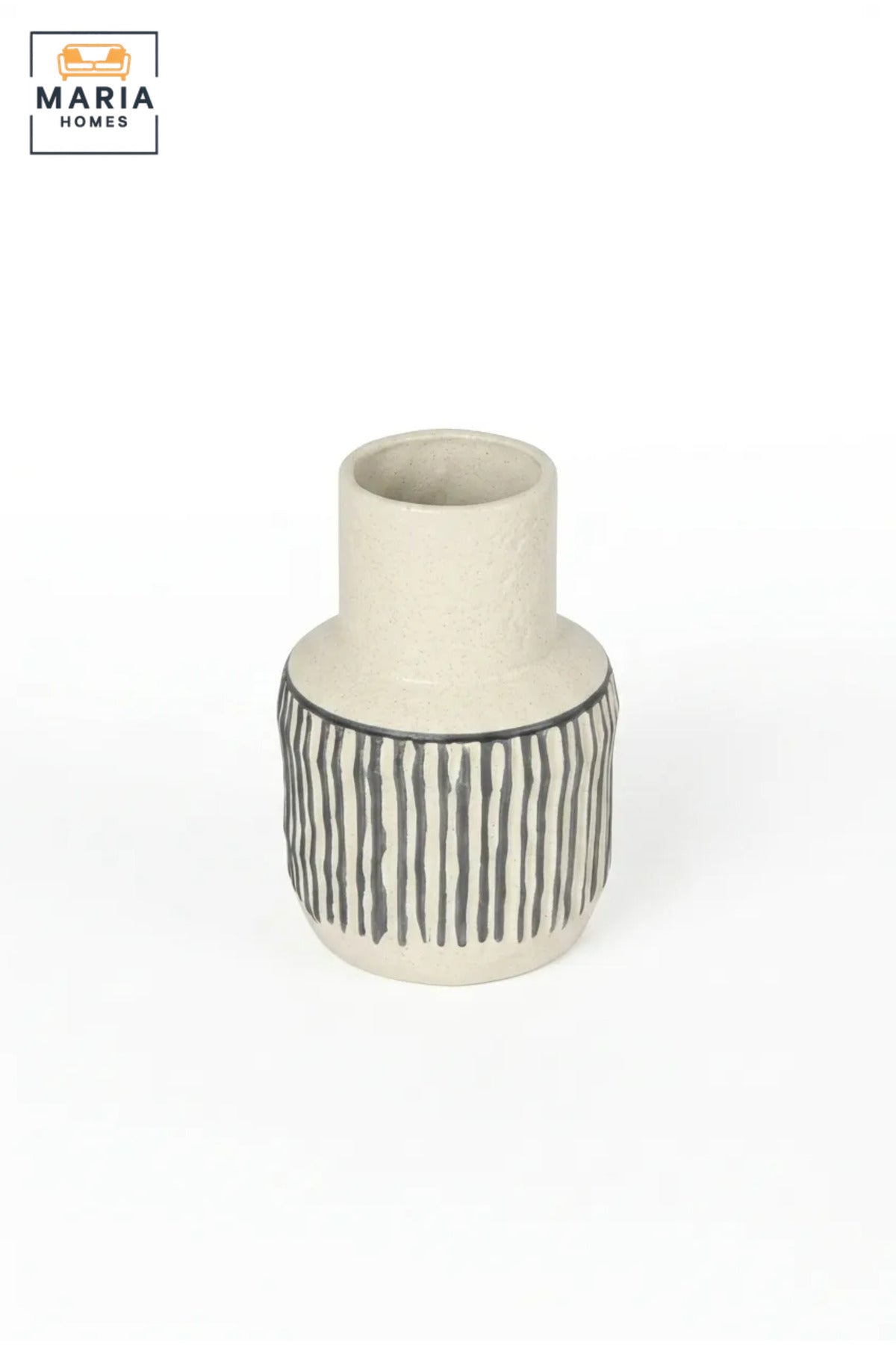 Cream and Black Striped Decorative Vase, Modern Ceramic Flower Holder with Rounded Body and Tall Neck for Living Room, Bedroom, Office and Table Décor