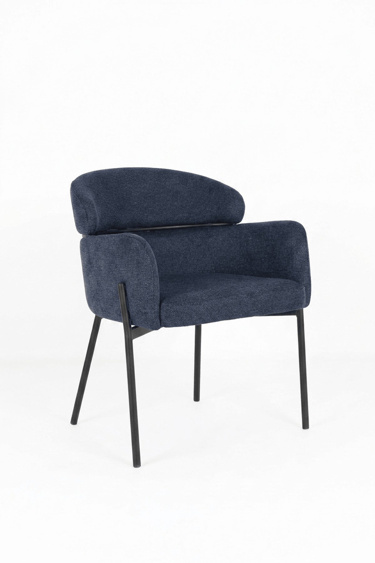 Dark Blue Upholstered Dining Chair with Black Metal Legs, Modern Accent Seat
