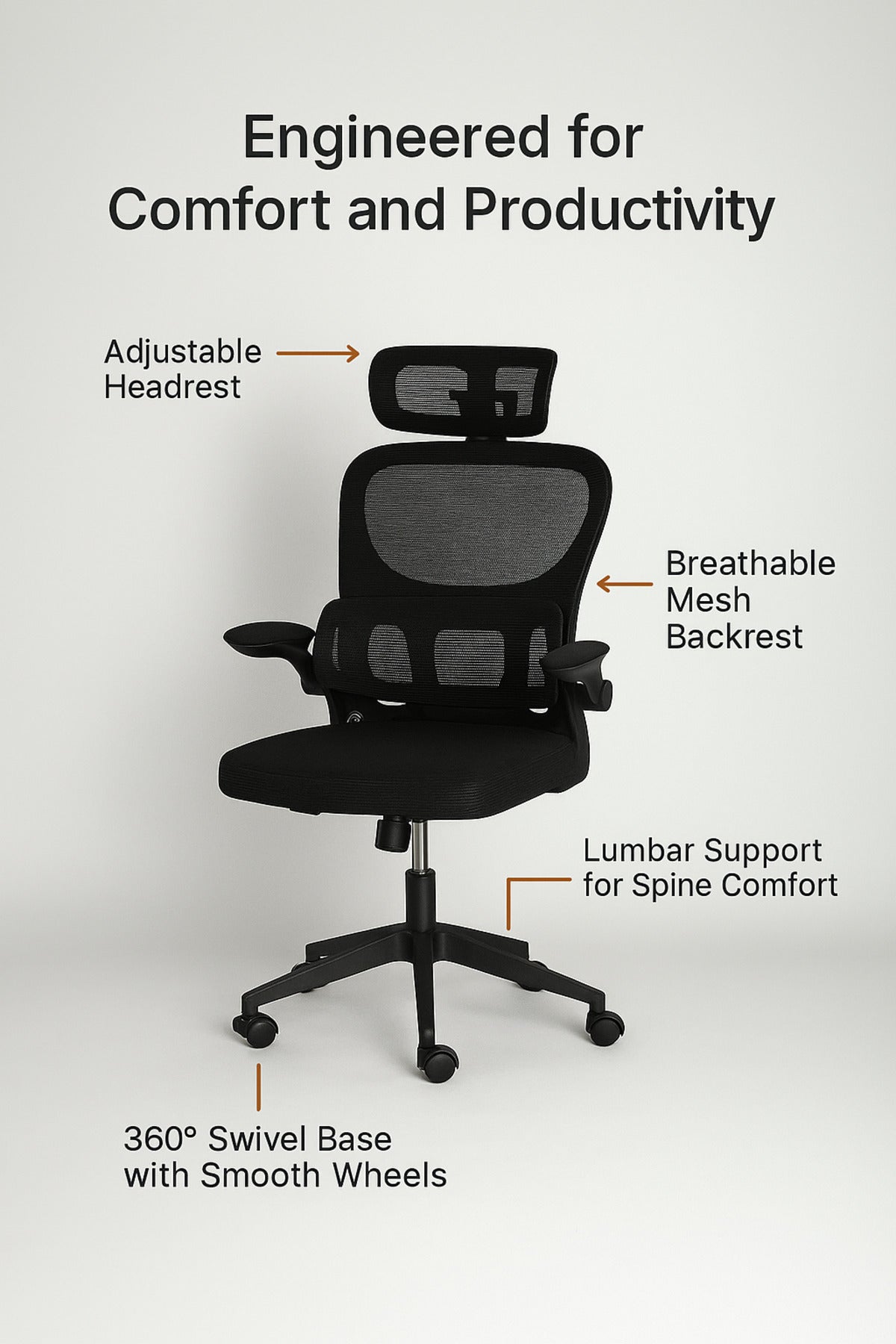 Black Ergonomic Office Chair Ð Adjustable Mesh Swivel Chair with Headrest and Lumbar Support