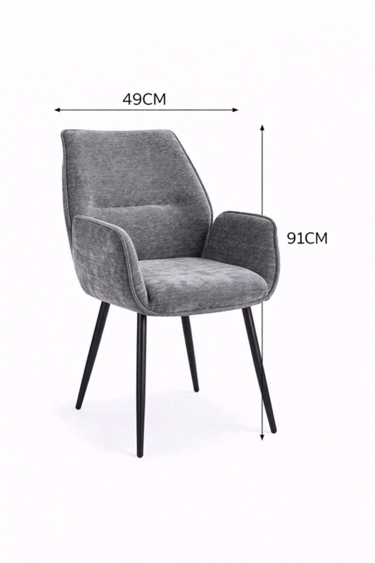 Dark Grey Armchair with Black Metal Legs, 91x47x49 CM dark grey armchair Dining Room