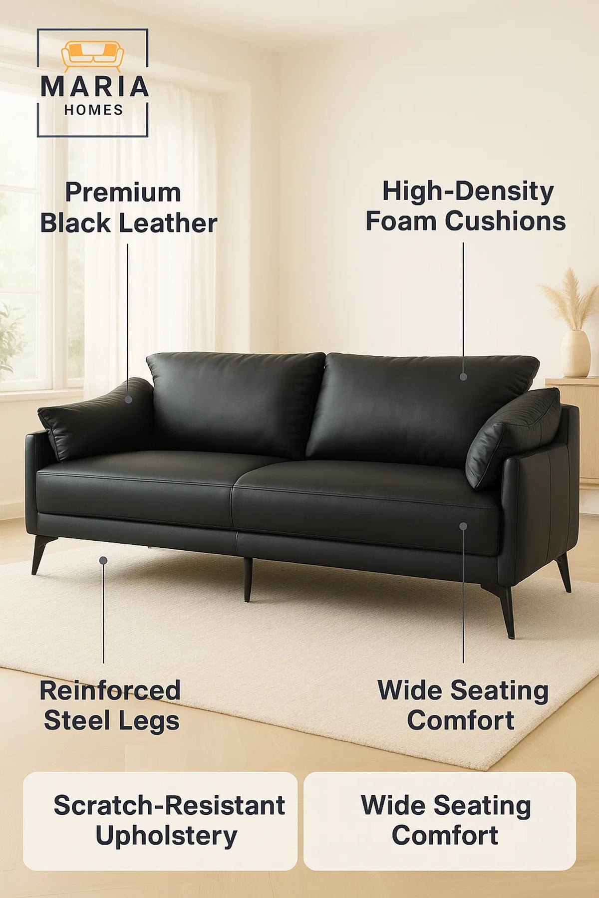 WATH Black 3-Seater Sofa Ð Model KP-022-FS668 BIG