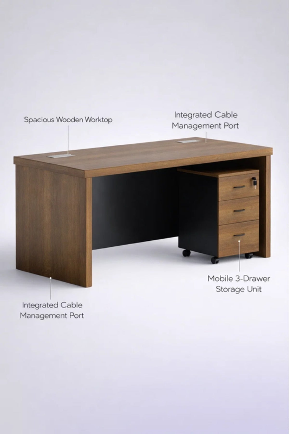 Modern Brown Office Desk with Mobile Drawer Cabinet