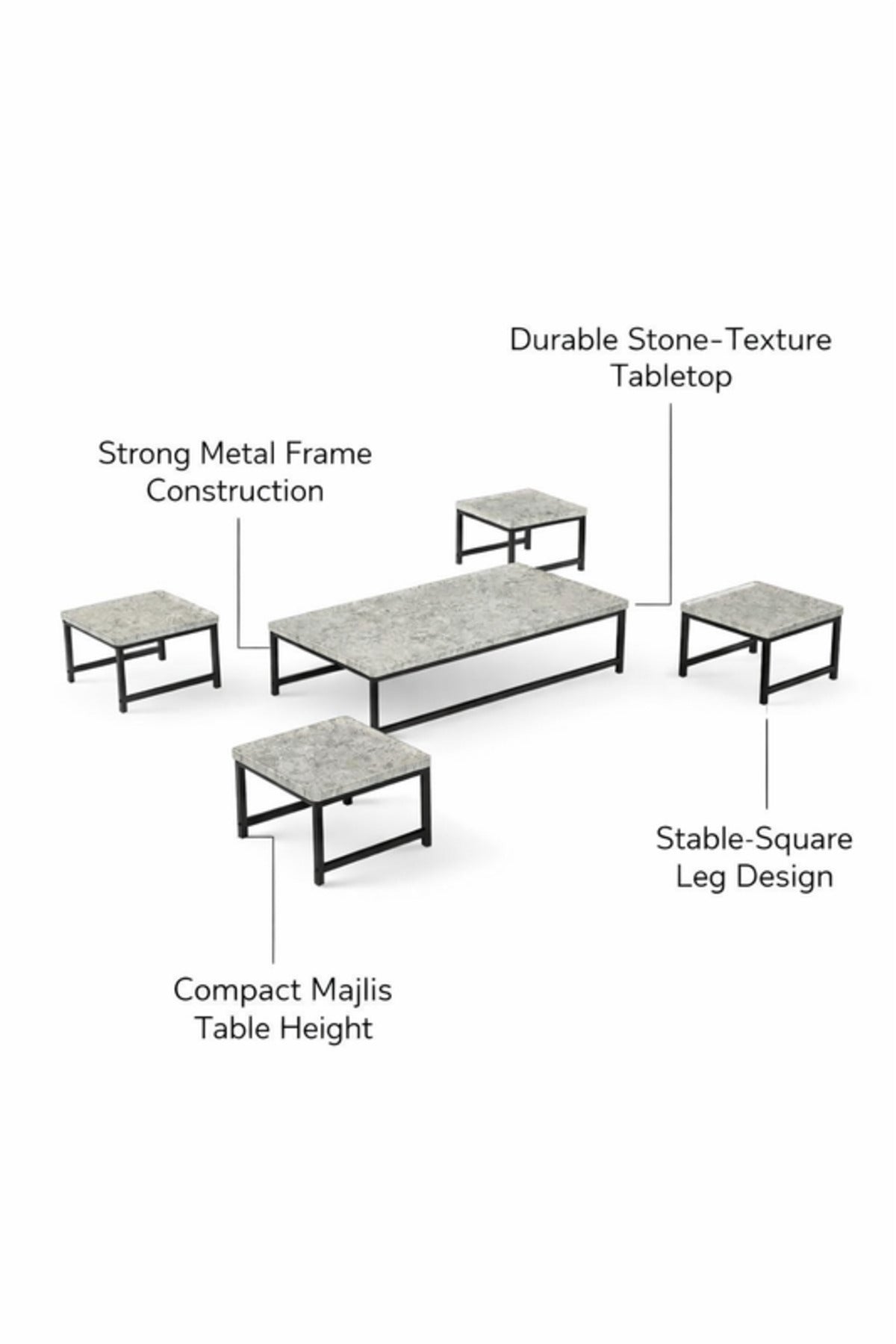 Modern Grey Coffee Table Set with 4 Side Tables 110 _ 60 26.5 cm modern grey coffee