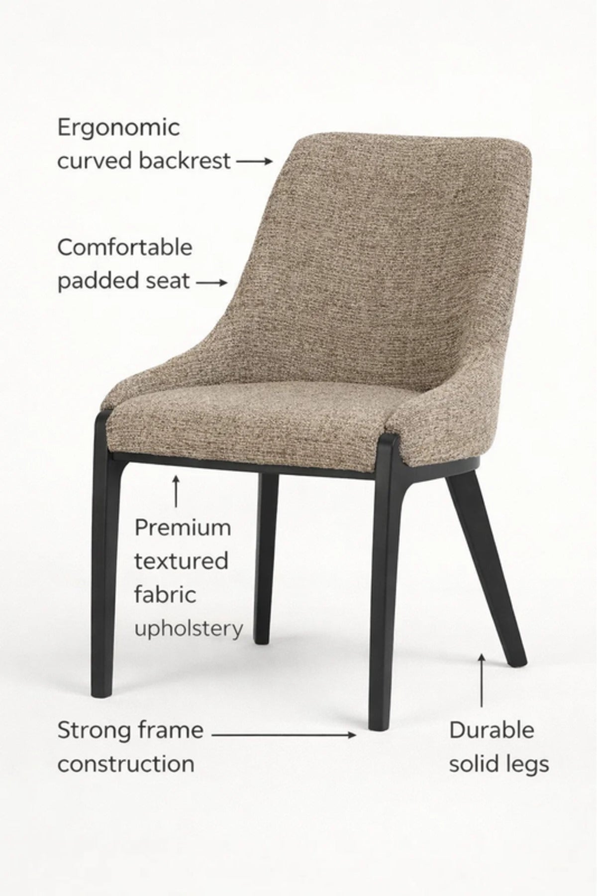 Modern Coffee Fabric Dining Chair with Black Wooden Legs for Dining Room Seating
