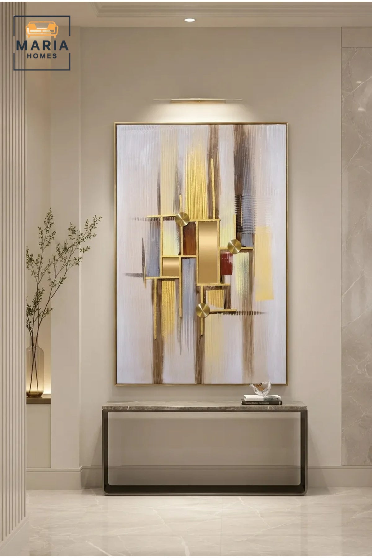 Modern Abstract Geometric Wall Art Ð Luxury Gold Framed Textured Canvas Artwork for Living Room, Bedroom & Office