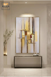 Modern Abstract Geometric Wall Art Ð Luxury Gold Framed Textured Canvas Artwork for Living Room, Bedroom & Office