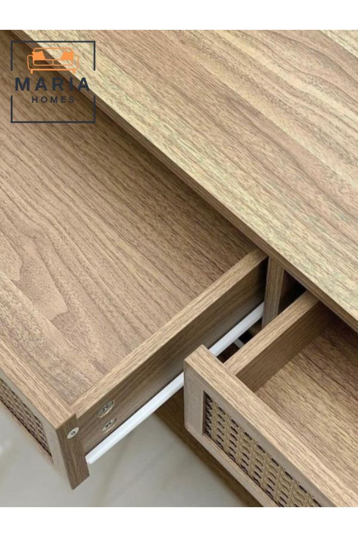 Modern Industrial Console Table with Ratan Storage Drawers Ð 120x35x40cm for Entryway or Living Room