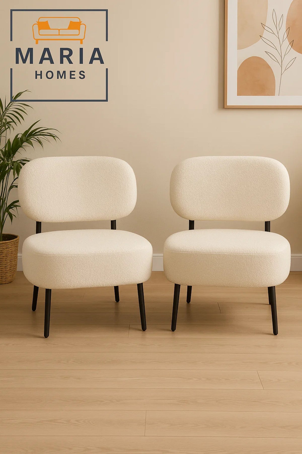 Modern White BouclŽ Accent Chair with Wide Seat Ð Cozy Lounge Chair for Living Room or Office