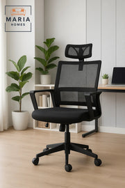 Affordable Black Mesh Office Chair with Headrest and Breathable Back for Home and Office Use