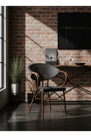 Black Classic Rattan Dining Chair with Woven Backrest & Wooden Frame