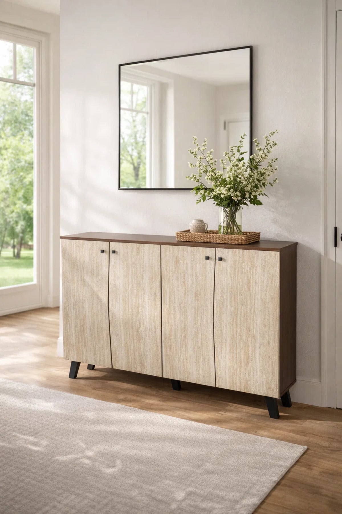 Dark Brown and Beige Shoe Cabinet with Minimal Design 120 x 32 x 93 cm