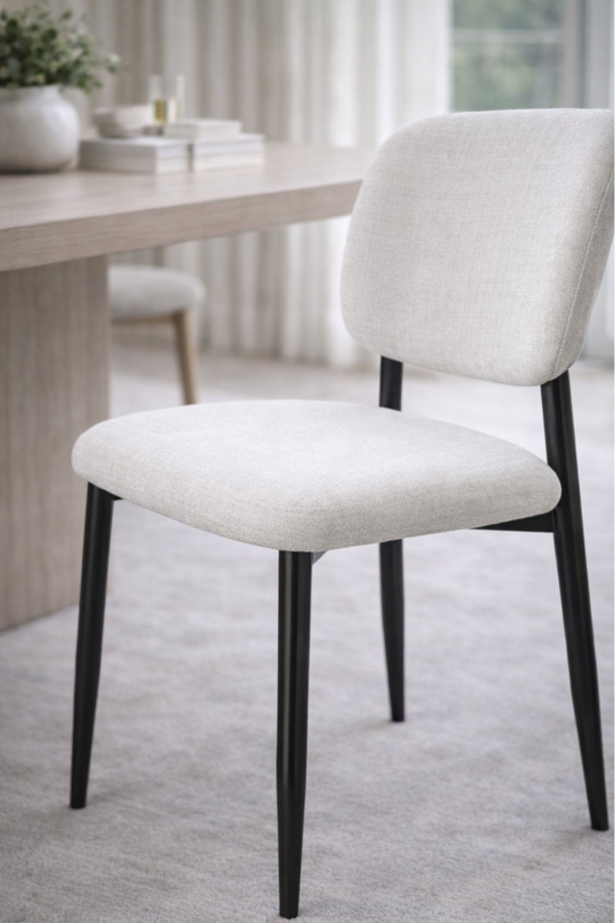 Stylish White Dining Chair with Black Metal Legs stylish white dining Kitchen