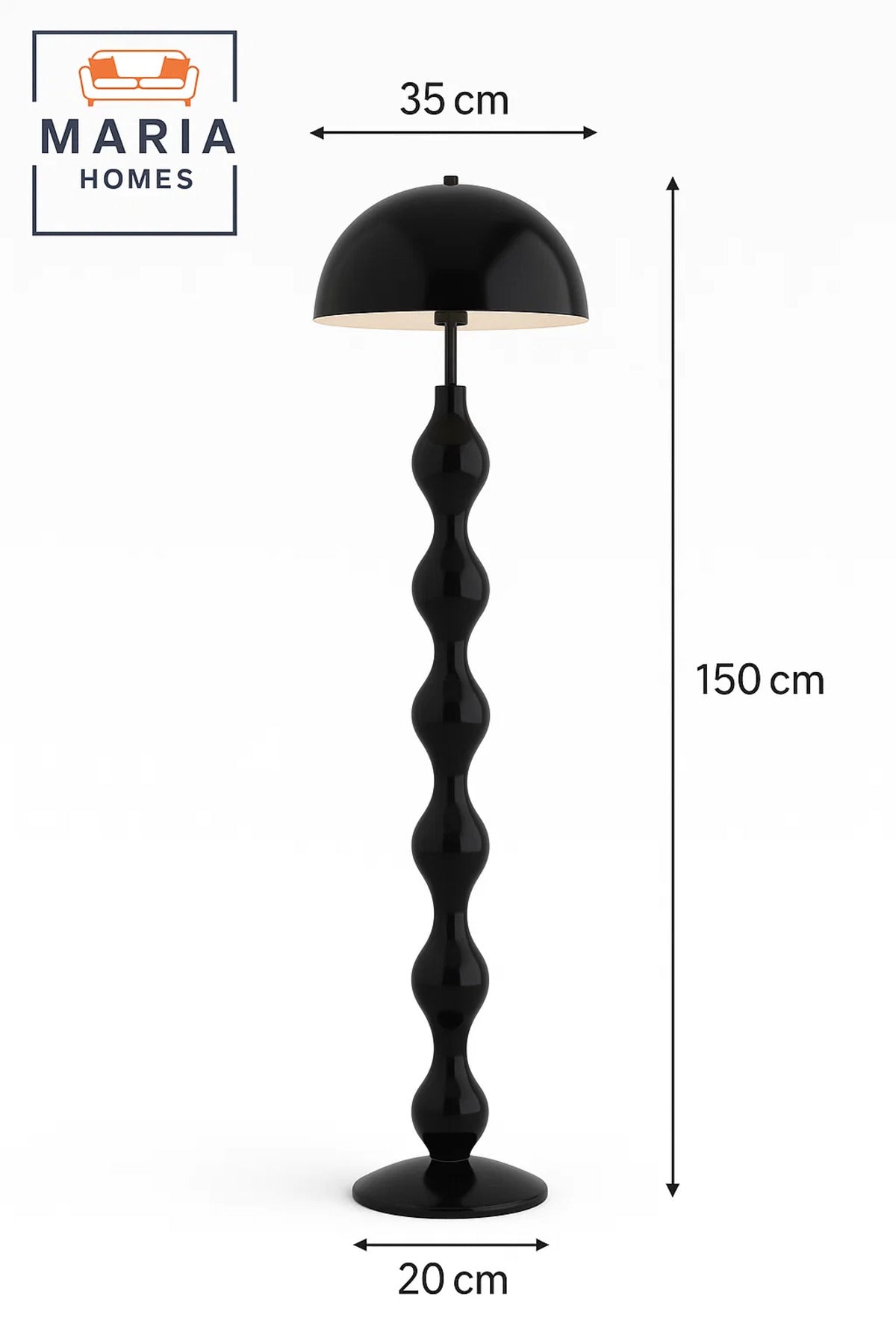 Sculptural Glossy Black Floor Lamp with Dome Shade