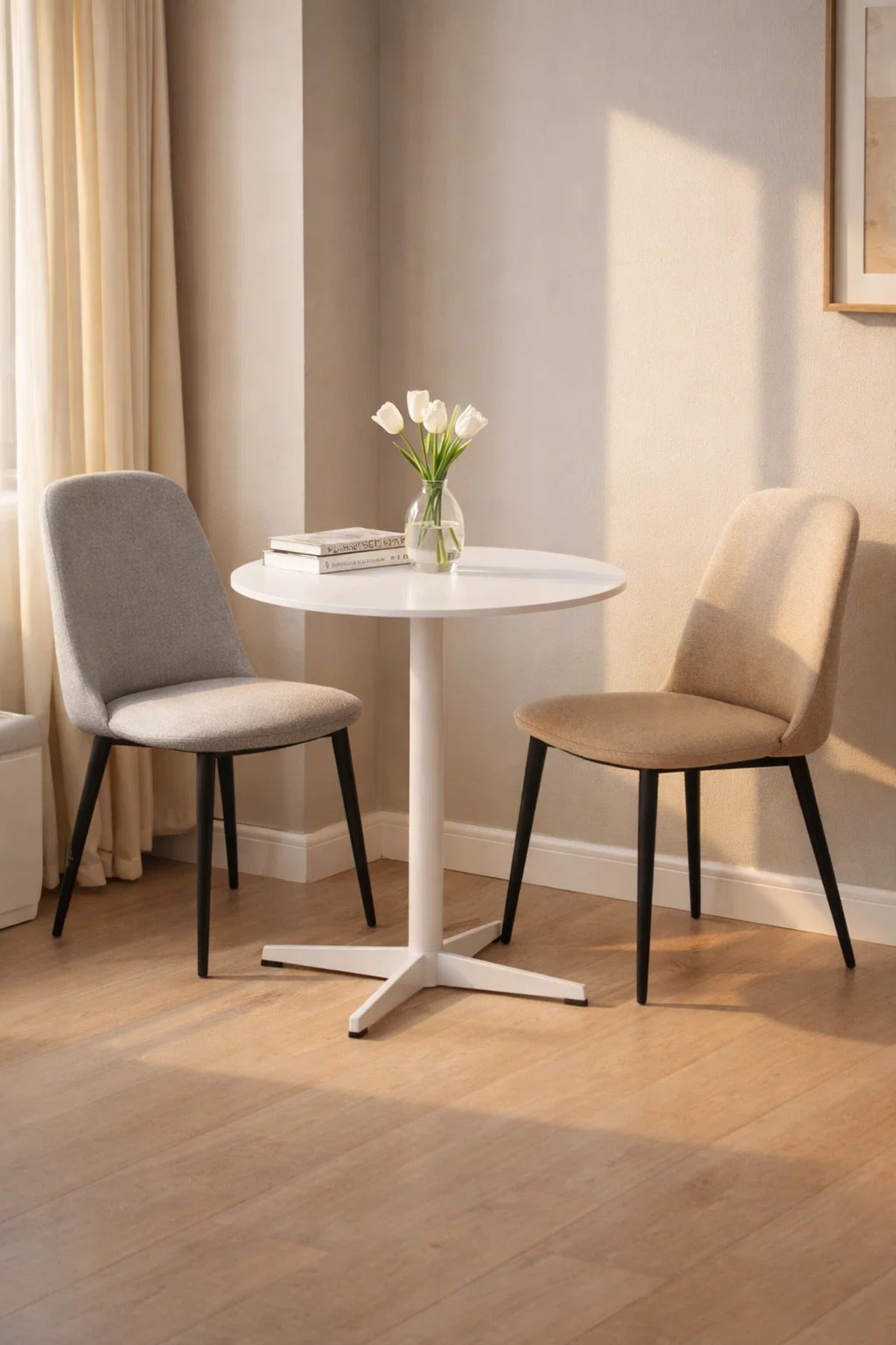 White Round Bistro Table 70cm Wooden Top Metal Leg for Modern Kitchen Office Cafe Interiors