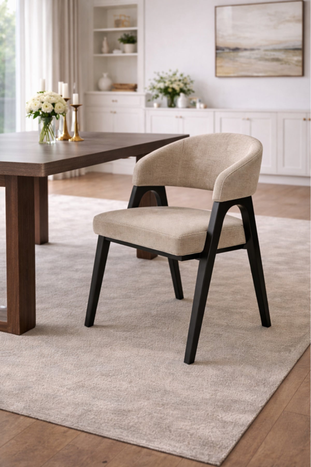 Beige Fabric Arm Dining Chair 79x50x46cm Modern beige fabric arm Kitchen