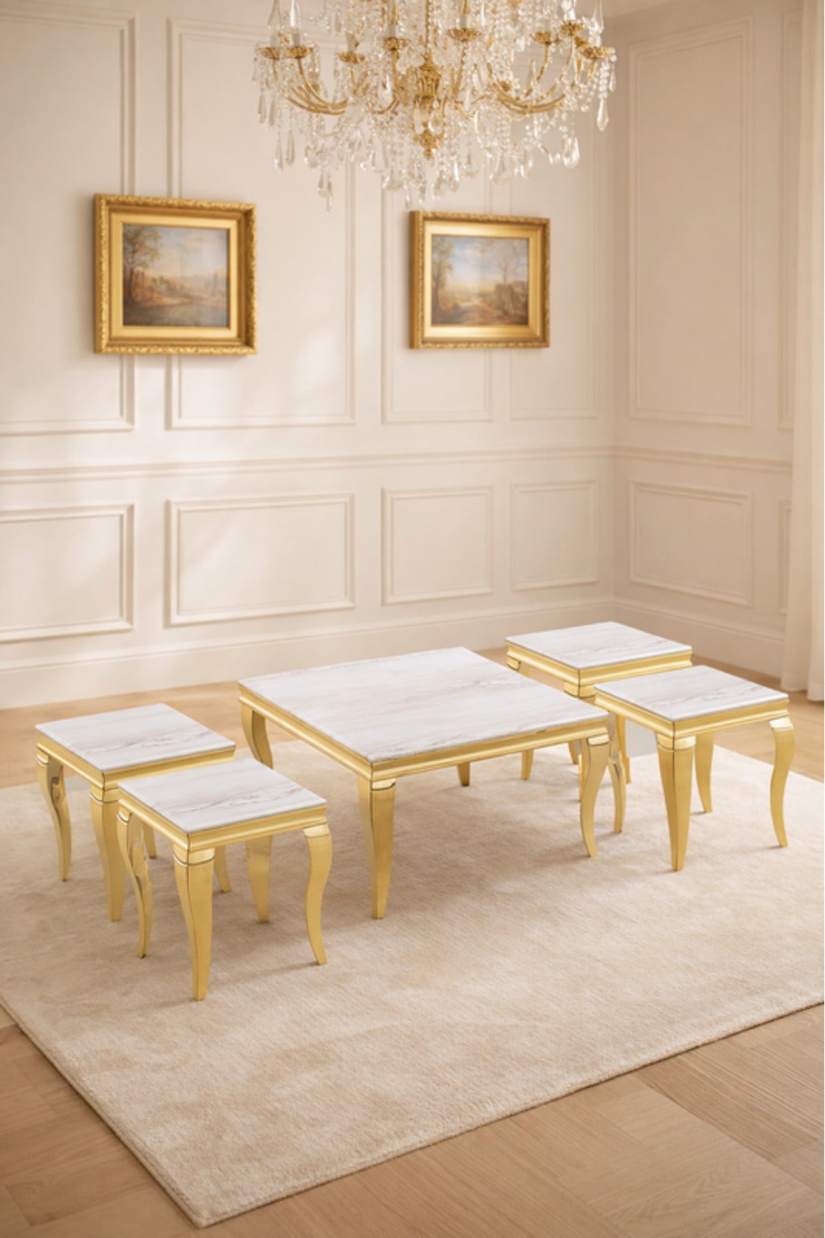 Luxury Gold Marble Coffee Table Set 1+4 √ê Classic Square Design