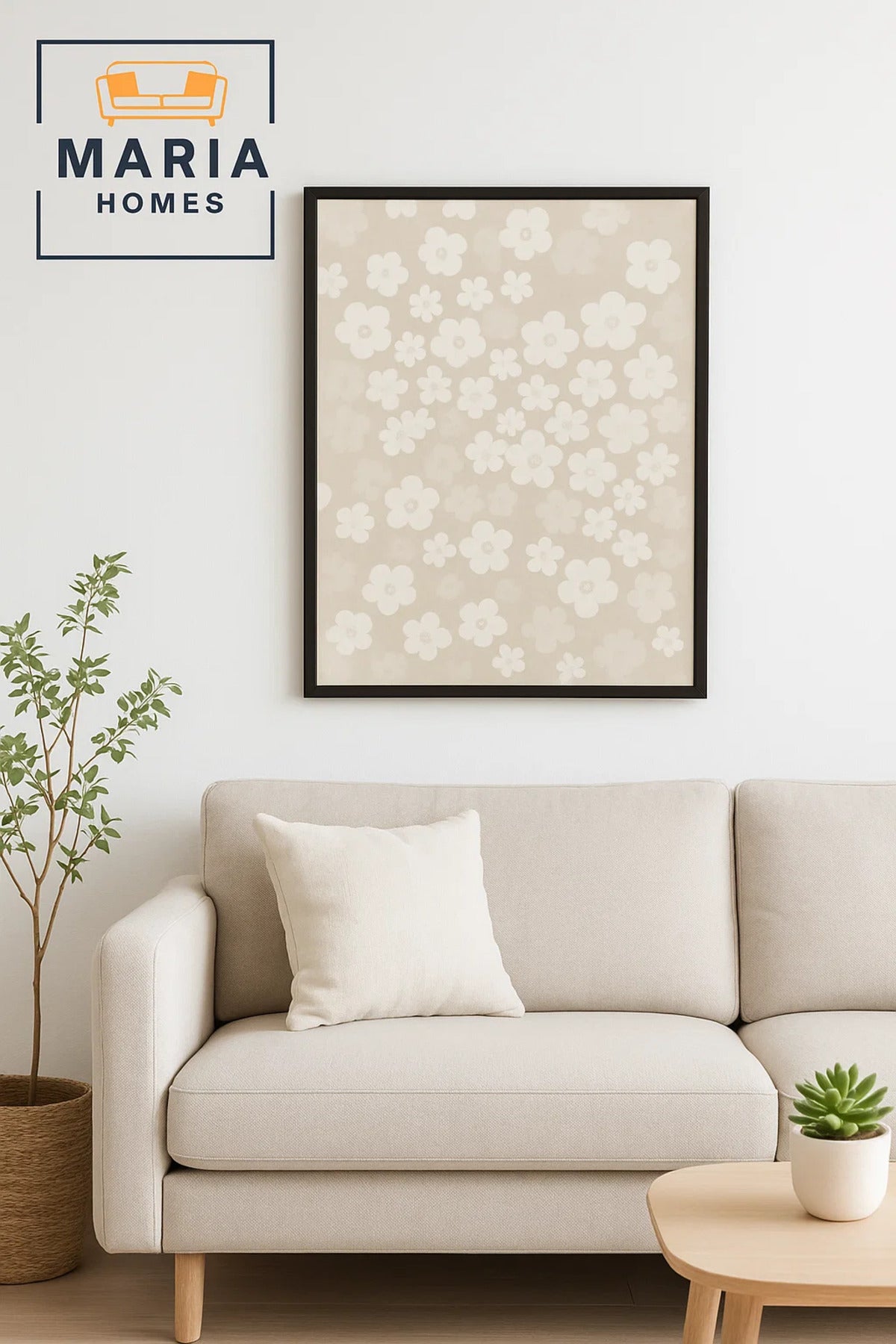 Textured Floral Wall Art in Soft Beige and White Tones-size80*120 CM