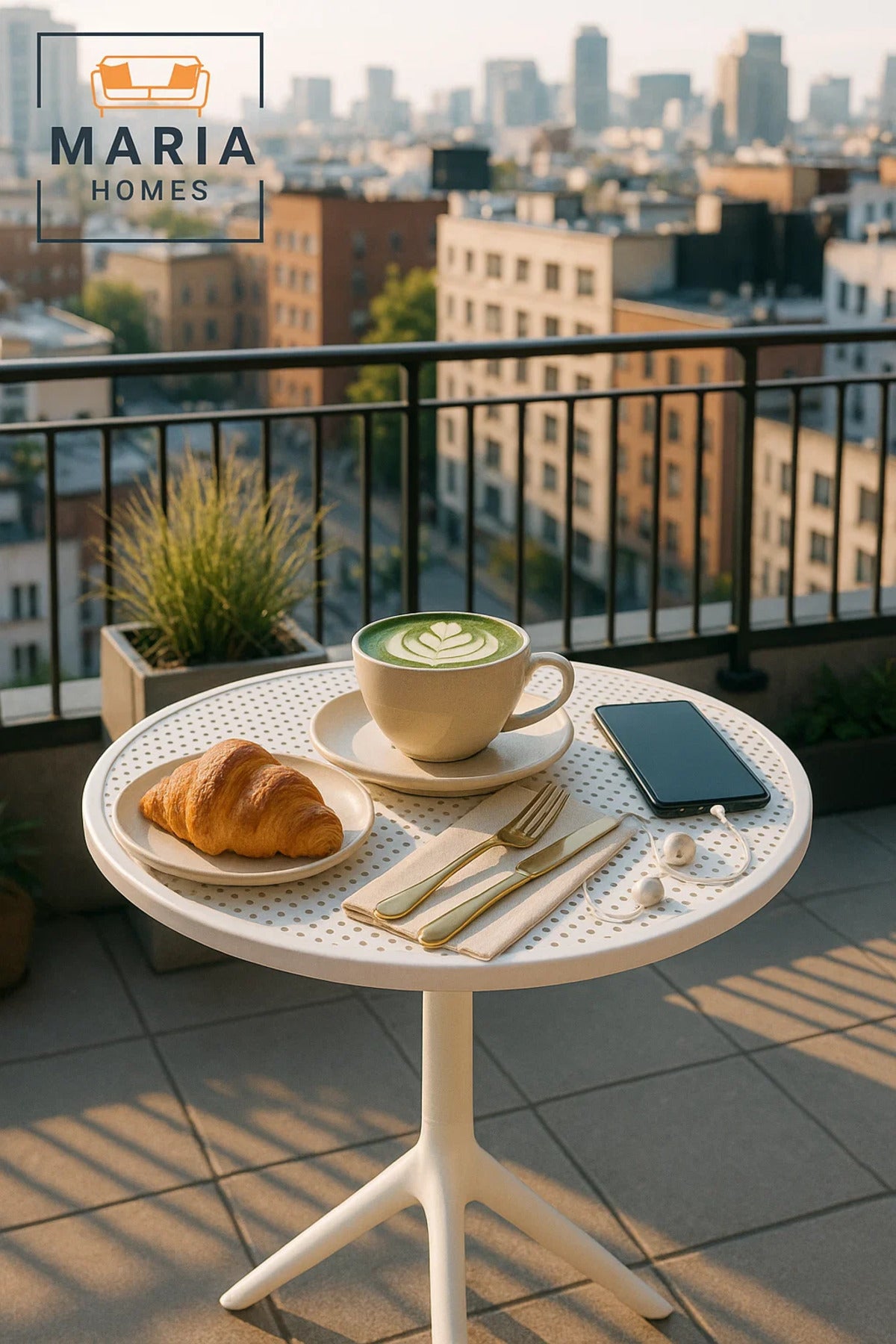 White Outdoor Bistro Table with Perforated Top Ð Plastic Pedestal Design