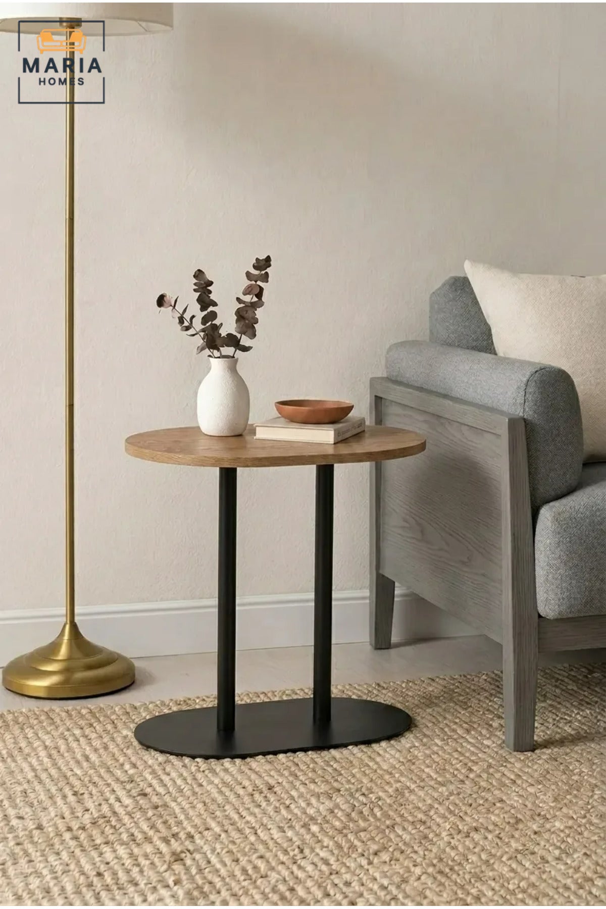 Modern Round Side Table with Wooden Top & Pedestal Base, Contemporary End Table for Living Room, Bedroom, Office & Lounge