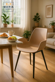 Beige Plastic Armchair Ð Modern Curved Seat Chair with Black Legs for Indoor & Outdoor Use